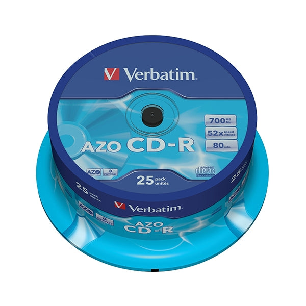 VERBATIM CD-R 52X 700MB 80MIN AZO COIL (CAKE) PACK 25