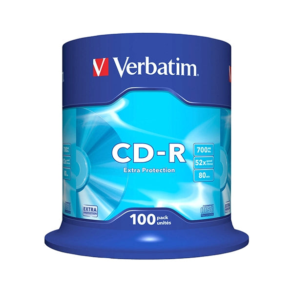 VERBATIM CD-R 52X 700MB 80MIN EXTRA PROT BOBINA (CAKE) PAQUETE 100