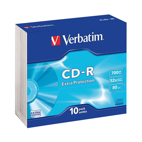 VERBATIM CD-R 52X 700MB 80MIN EXTRA PROT BOX SLIM PACK 10