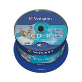 VERBATIM CD-R 52X 700MB 80MIN INKJET PRINT BOBINE (CAKE) PACK 50