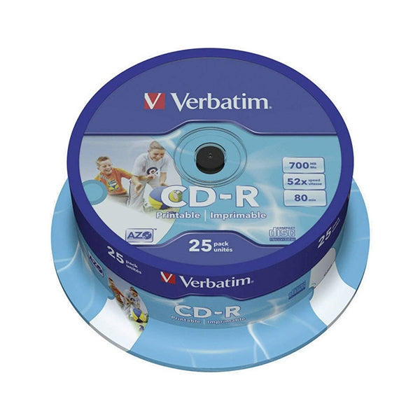 VERBATIM CD-R 52X 700MB 80MIN INKJET PRINT COIL (CAKE) PACK 25