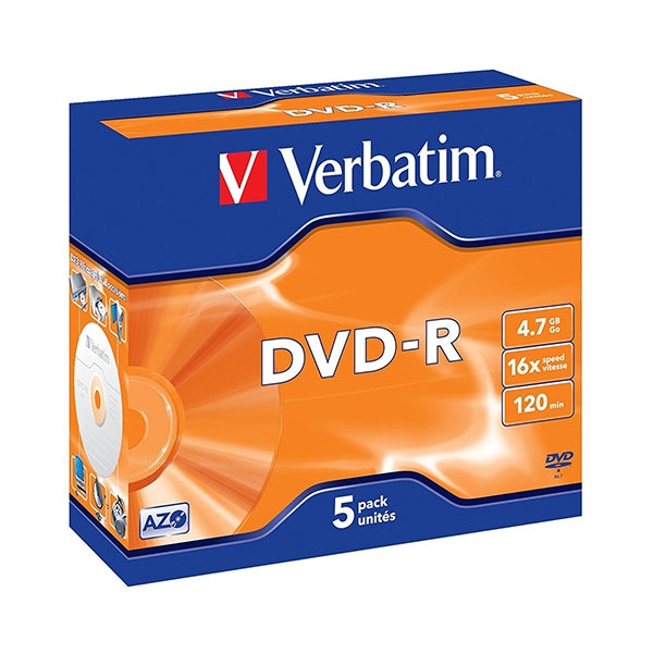 VERBATIM DVD-R 16x 4.7GB 120MIN MATT SILVER BOX NORMAL (JEWEL) PACK 5
