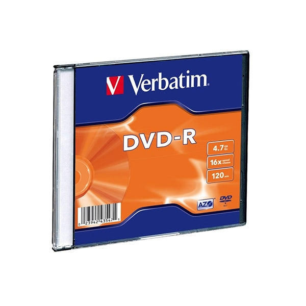 VERBATIM DVD-R 16X 4.7GB 120MIN CAJA UNIDAD SLIM PLATA MATE