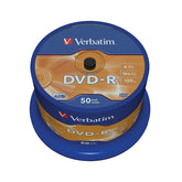 VERBATIM DVD-R 16X 4.7GB 120MIN BOBINA PLATA MATE (CAKE) PAQUETE 50