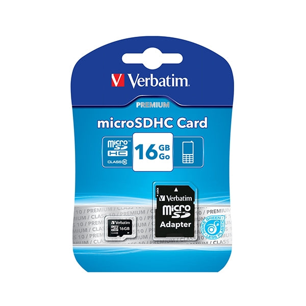 VERBATIM MICRO SDHC 16GB CLASE 10 CON ADAPTADOR