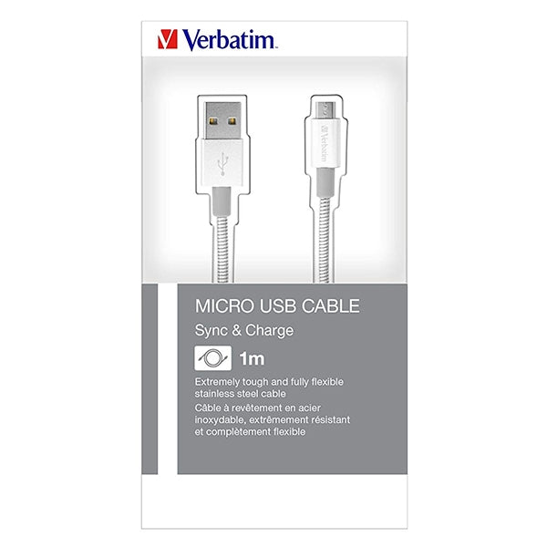 VERBATIM CABO CARGA MICRO USB SINCRONIZADOR 100CM PLATA