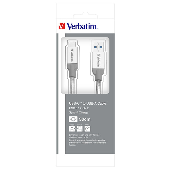 VERBATIM CABO USB-C A USB-A SYNC CHARGE ST STEEL USB 3.1 GEN2 30CM