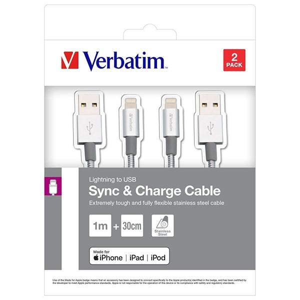 VERBATIM CABO FAMILY PACK 2X LIGHTNING 1MT+ 30CM SILVER