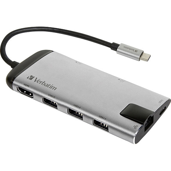 VERBATIM HUB USB-C 2xUSB3 1xHDMI 1XUSB-C PD 100W 1xRJ45 1XC.LECTOR ALUMINIO