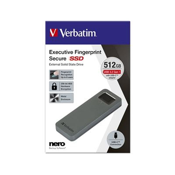 VERBATIM SSD EXTERNO USB-C 512GB SEGURANÇA IMPRESSÃO DIGITAL