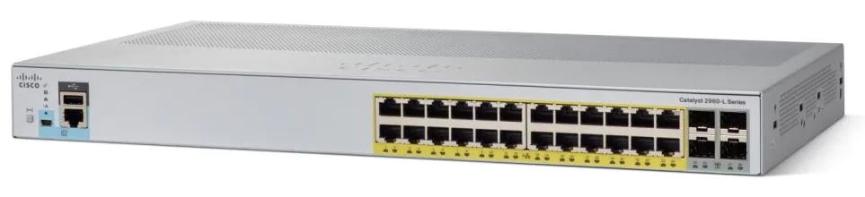 Cisco Catalyst 2960L-24PQ-LL - Interruptor - Administrado - 24 x 10/100/1000 (PoE+) + 4 x 1 Gigabit / 10 Gigabit SFP+ - desktop, montável em trilho - PoE+ (195 W) (WS-C2960L-24PQ-LL)