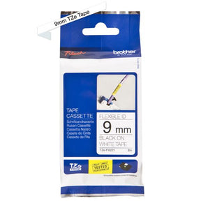 BROTHER TAPE 9MM BLACK/WHITE FLEXIBLE LAMINATED