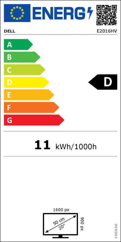 Dell E2016HV - LED Monitor - 20" (19.5" visible) - 1600 x 900 @ 60 Hz - TN - 200 cd/m² - 600:1 - 5 ms - VGA - with 3 years of Advanced Exchange service