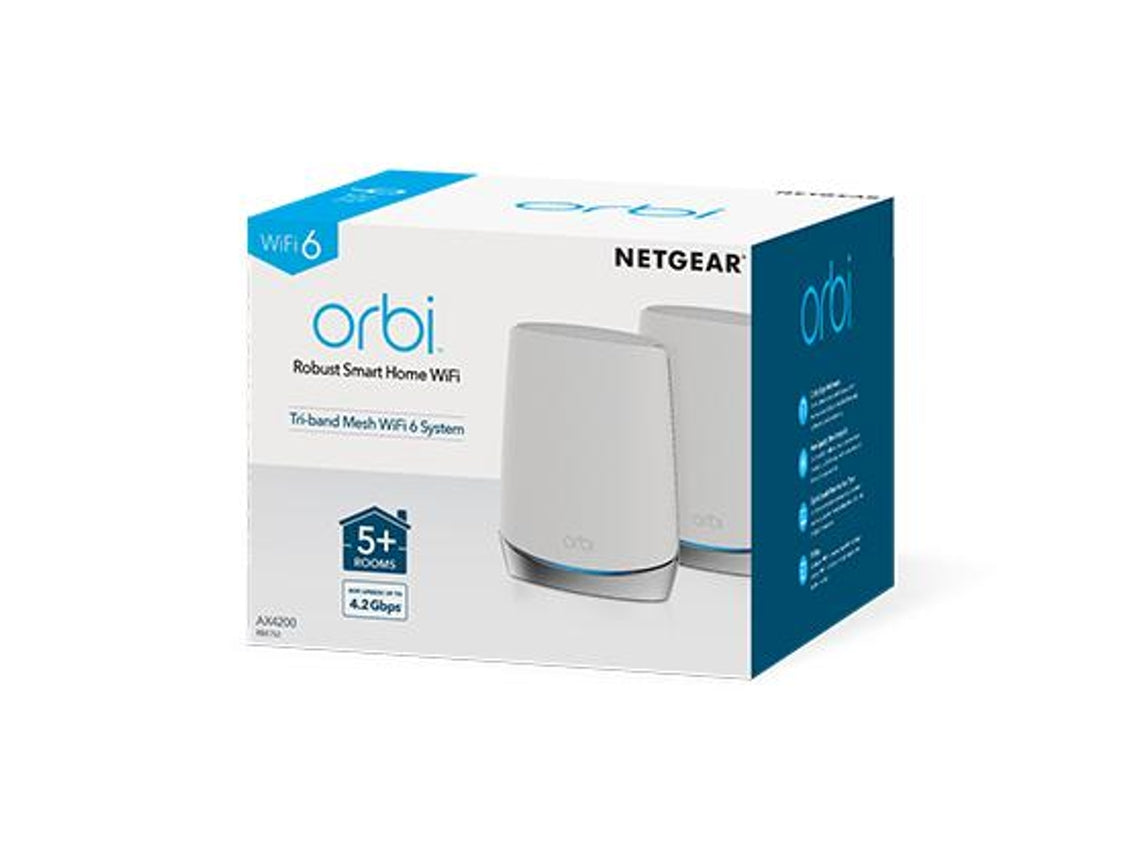 NETGEAR Orbi RBK752 - Sistema Wi-Fi (enrutador, extensor) - hasta 3750 pies cuadrados - redes - GigE - 802.11a/b/g/n/ac/ax - Tribanda