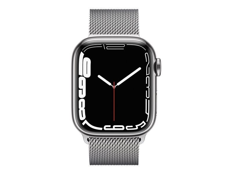 Apple Watch Series 7 GPS + Cellular, caja de acero inoxidable plateada de 41 mm y correa milanesa plateada