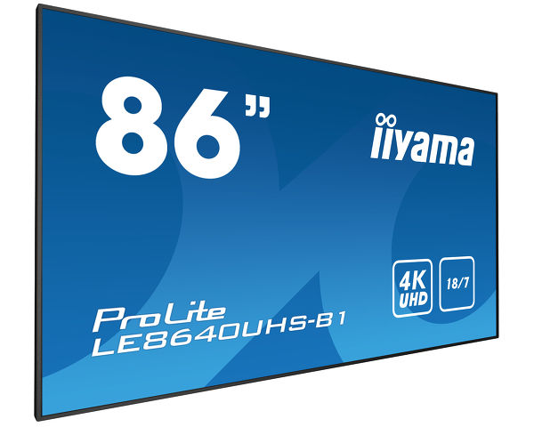 iiyama ProLite LE8640UHS-B1 - 86" Classe Diagonal (85.6" visível) ecrã LCD com luz de fundo LED - sinalização digital - 4K UHD (2160p) 3840 x 2160 - preto opaco