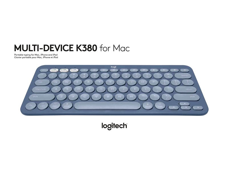 Logitech K380 Multi-Device Bluetooth Keyboard for Mac - Keyboard - Wireless - Bluetooth 3.0 - QWERTY - UK - Blueberry