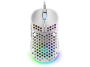 MARS GAMING MM55 WHITE MOUSE, 12800DPI, EXTREME-LIGHT 55G, RGB, PARACORD, SOFT (MM55W)