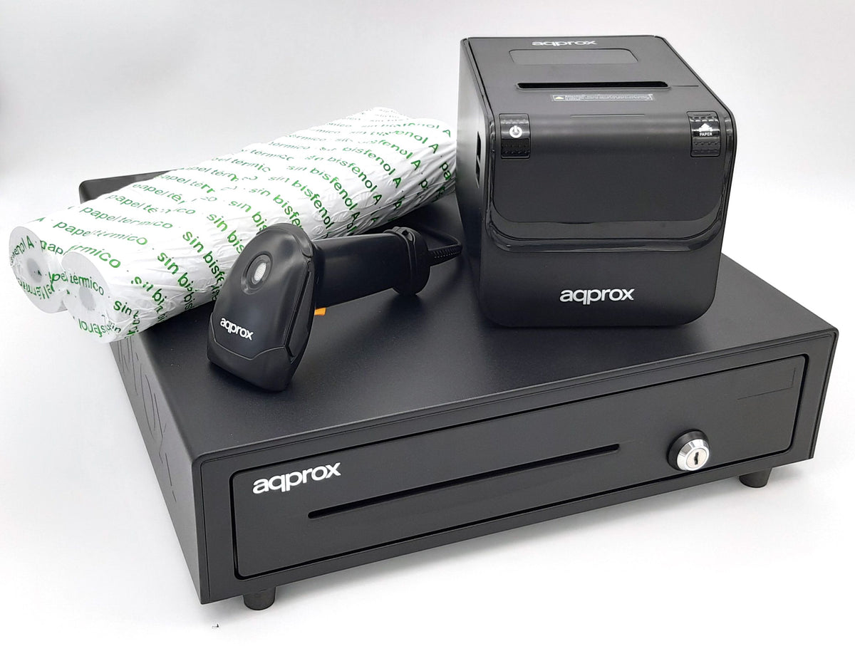 Paquete APPROX 4180 POS - Impresora POS80AMUSE + Cajón CASH01 + Escáner LS02AS + Rollo