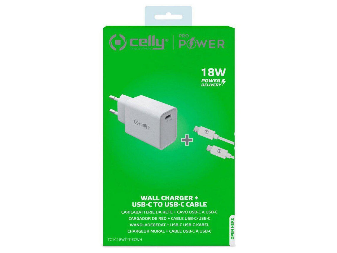 CELLY WALL CHARGER USB-C 18W + AC