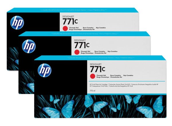 HP 771C - Pack of 3 - 775 ml - Chromatic Red - Original - Ink Cartridge - for DesignJet Z6200, Z6800 Photo Production