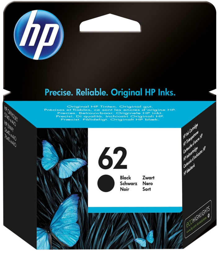 HP 62 - Negro - Genuino - Cartucho de tinta - para ENVY 55XX, 56XX, 76XX, Officejet 200, 250, 57XX, 8040