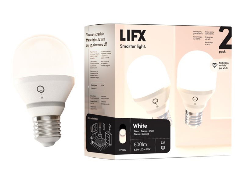 LIFX WHITE - Lâmpada LED - E27 - 8.5 W (equivalente 60 W) - classe F - luz branca morna - 2700 K - branco (pacote de 2)