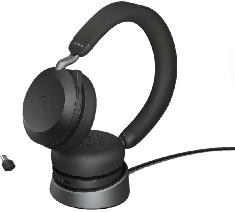 Jabra Evolve2 75 - Auscultadores - no ouvido - bluetooth - sem fios, com cabo - cancelamento de ruído activo - USB-C - isolamento de ruído - preto - Otimizado pata UC