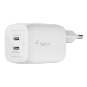 Belkin BOOST CHARGE PRO GaN - Adaptador de alimentação - tecnologia PPS e GaN - 65 Watt - Fast Charge, PD 3.0 - 2 conectores de saída (2 x USB-C) - branco