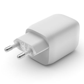 Belkin BOOST CHARGE PRO GaN - Adaptador de corriente - Tecnología PPS y GaN - 65 W - Carga rápida, PD 3.0 - 2 conectores de salida (2 x USB-C) - Blanco