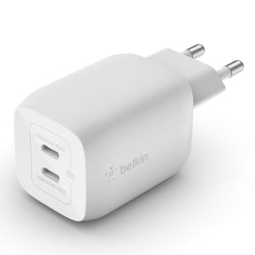 Belkin BOOST CHARGE PRO GaN - Adaptador de corriente - Tecnología PPS y GaN - 65 W - Carga rápida, PD 3.0 - 2 conectores de salida (2 x USB-C) - Blanco