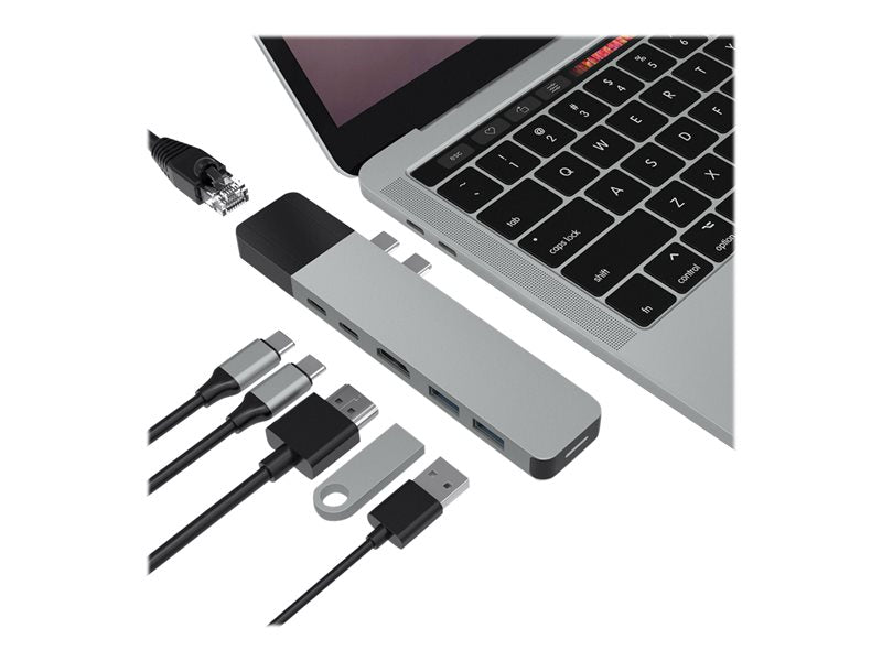 Concentrador 6 en 2 HyperDrive Net - Estación de acoplamiento - USB-C x 2 - HDMI - GigE (GN28N-GRAY)