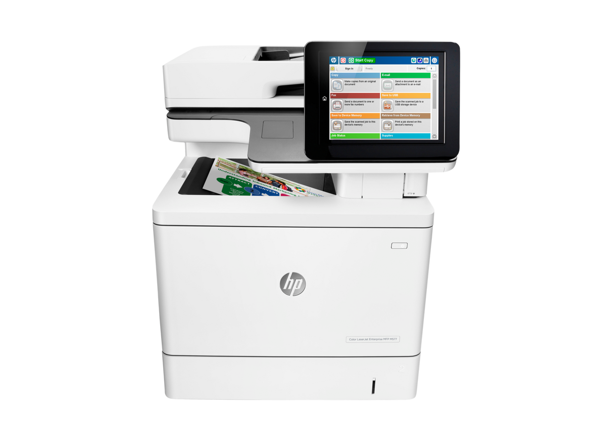 HP Color LaserJet Enterprise MFP M577f - Multifunction Printer - Color - Laser - Legal (216 x 356 mm) (original) - A4/Legal (media) - up to 38 ppm (copy) - up to 38 ppm (print) - 650 leaves - 33.6 Kbps - USB 2.0, Gigabit LAN, USB 2.0 host