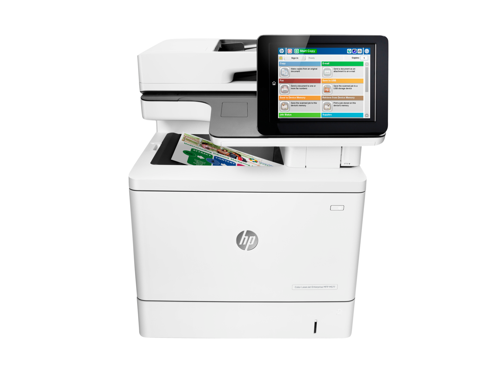 HP Color LaserJet Enterprise MFP M577f - Multifunction Printer - Color - Laser - Legal (216 x 356 mm) (original) - A4/Legal (media) - up to 38 ppm (copy) - up to 38 ppm (print) - 650 leaves - 33.6 Kbps - USB 2.0, Gigabit LAN, USB 2.0 host