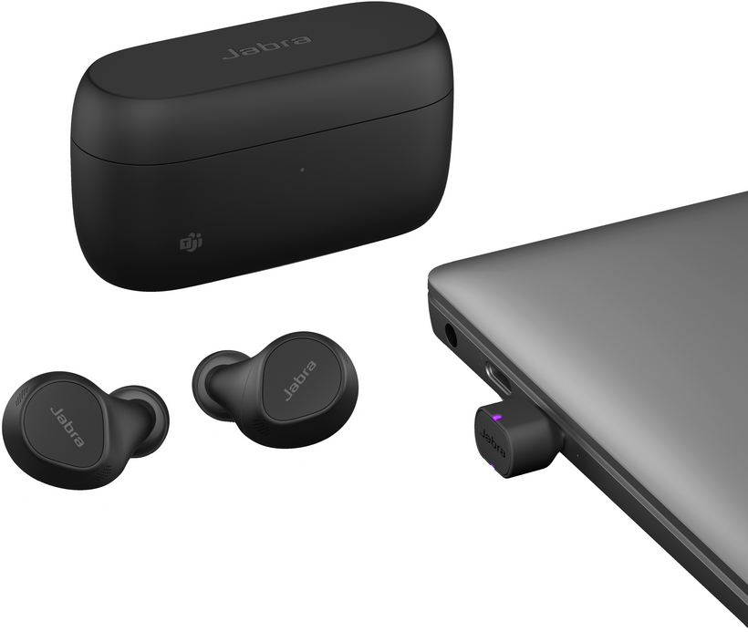 Jabra Evolve2 7 MS - Auscultadores sem fios com microfonoe - intra-auricular - bluetooth - cancelamento de ruído activo - USB-C através de adaptador de Bluetooth - isolamento de ruído - preto