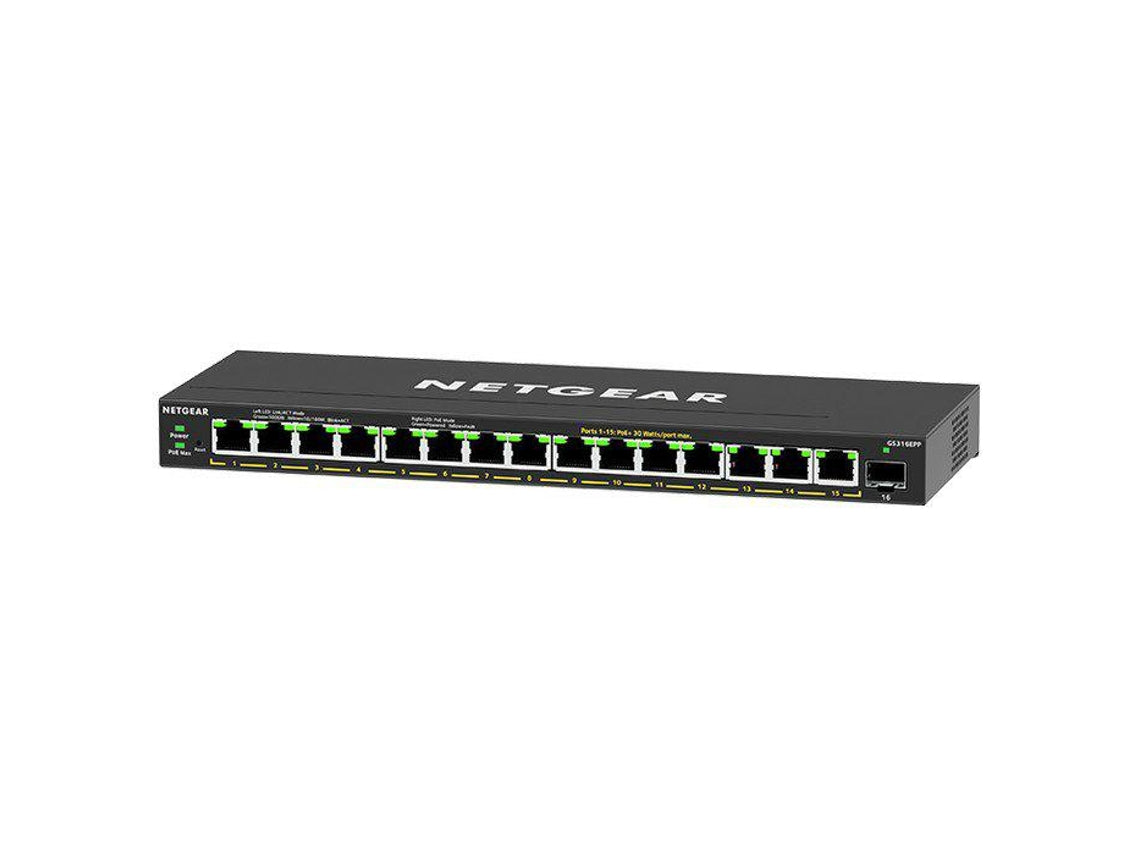 NETGEAR Plus GS316EPP - Switch - Admin - 15 x 10/100/1000 (PoE+) + 1 x SFP - escritorio, montaje en pared - PoE+ (231 W)