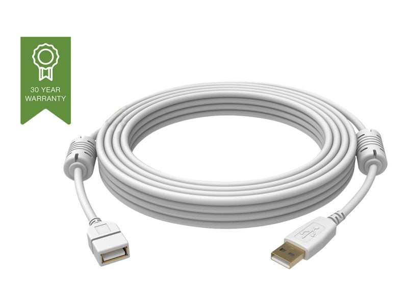 Cable de extensión USB 2.0 de instalación profesional VISION - GARANTÍA DE POR VIDA - ancho de banda 480mbit/s - blindaje trenzado de cobertura superior al 65% - USB-A (F) a USB-A (M) - diámetro exterior 4,5 mm - 28+24 AW
