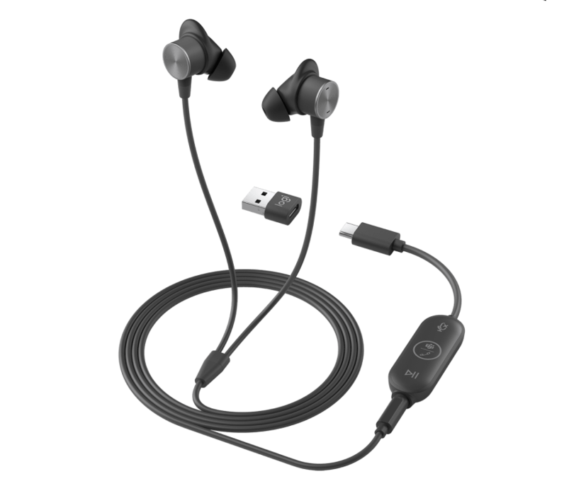 Logitech Zone Wired Earbuds - Headphones - In-Ear - With Cable - 3.5mm Jack - Noise Isolation - Graphite - Certified for Microsoft Teams