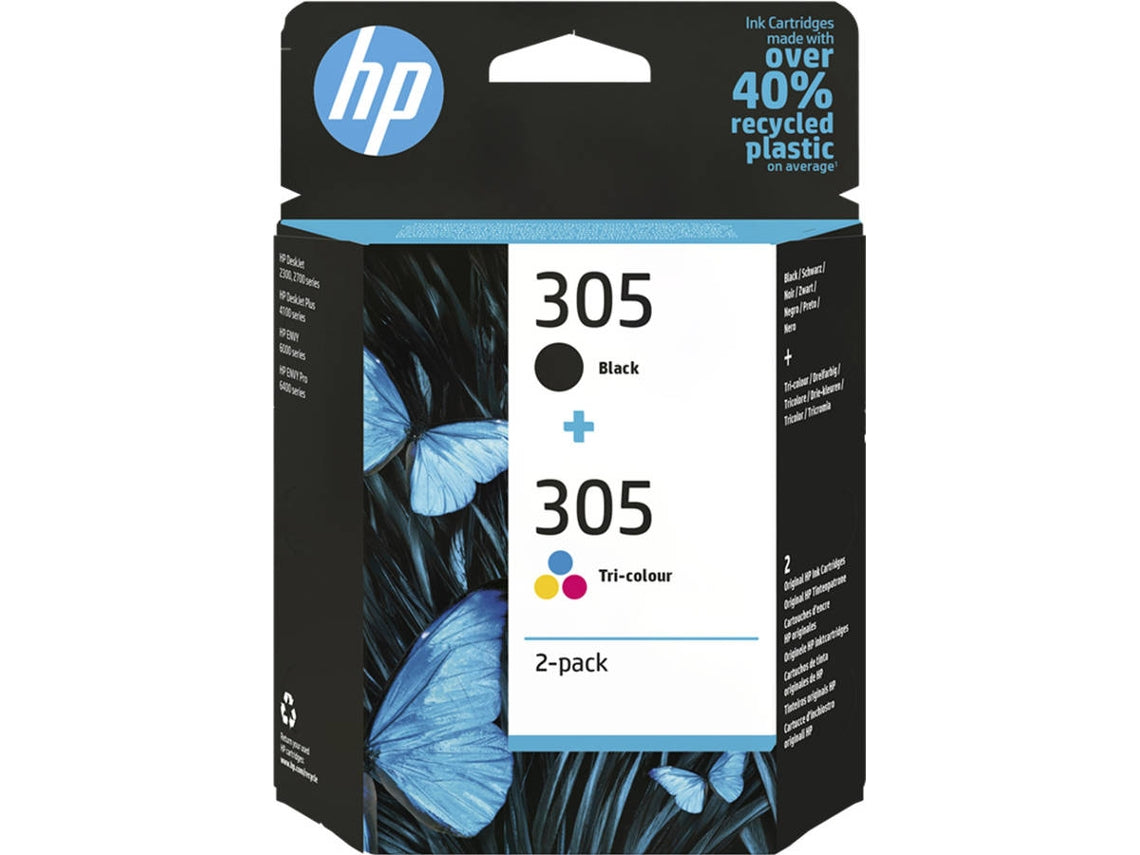 HP 305 - Paquete de 2 - Negro, Color (Cian, Magenta, Amarillo) - Genuino - Cartucho de tinta - para Deskjet 1255, 23XX, 27XX, 41XX, DeskJet Plus 41XX, ENVY 60XX, 64XX, ENVY Pro 64XX