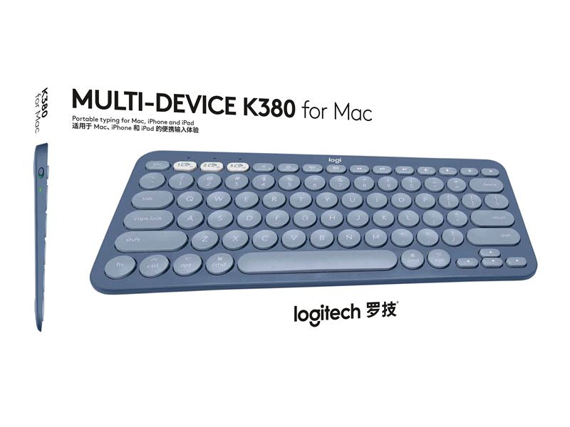 Logitech K380 Multi-Device Bluetooth Keyboard for Mac - Keyboard - Wireless - Bluetooth 3.0 - QWERTY - American International Standard - Blueberry