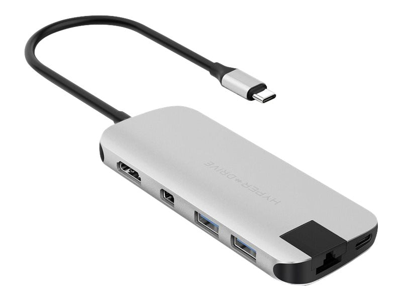 Hub HyperDrive Slim 8 en 1 - Estación de acoplamiento - USB-C - HDMI, Mini DP - GigE (HD247B-SILVER)