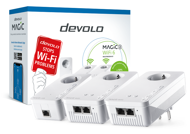 devolo Magic 2 WiFi 6, Kit multisala, PLC hasta 2400Mbps, Mesh, Wi-Fi 6 hasta 1800Mbps, 2x Gigabit LAN