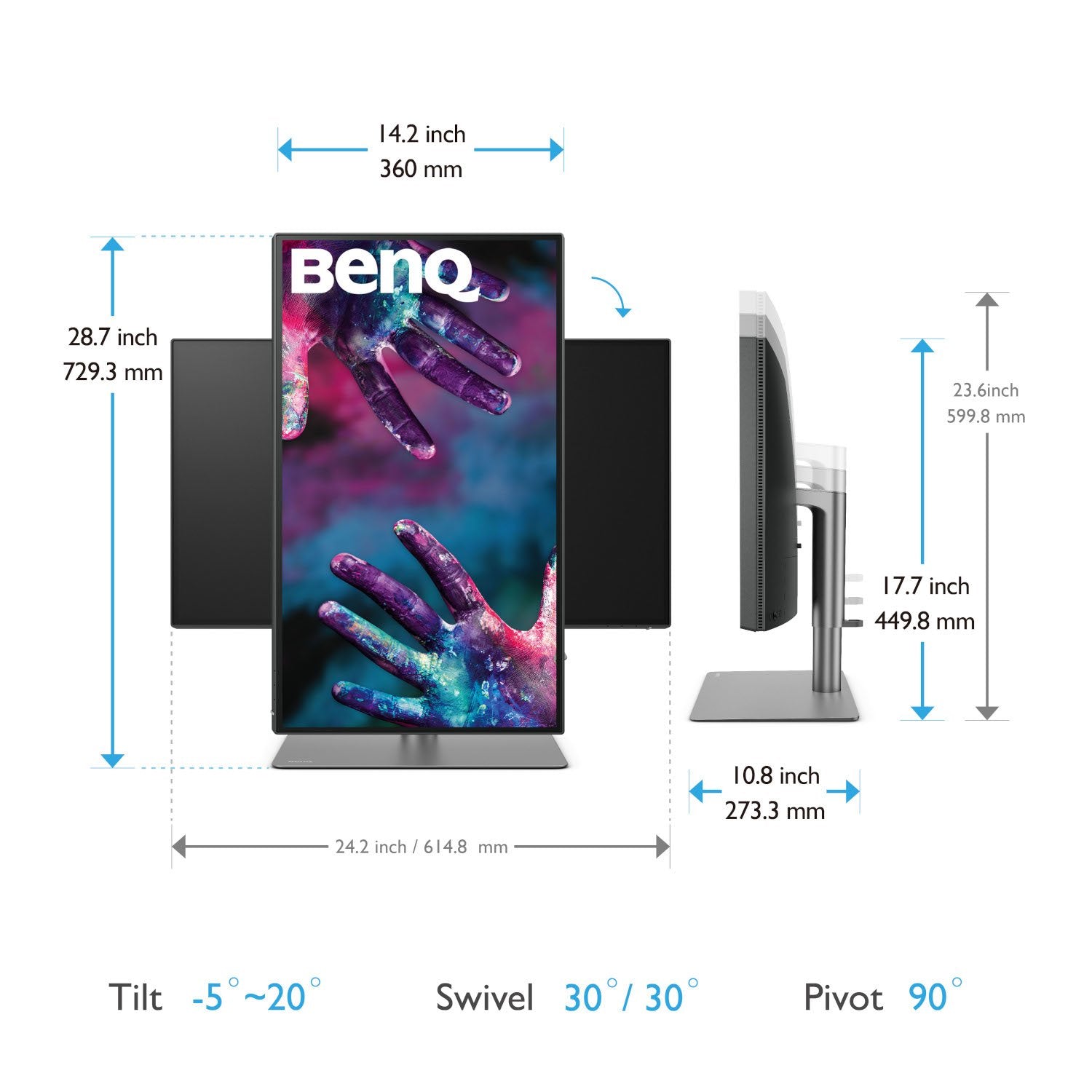 BenQ DesignVue PD2725U - Pantalla LED - 27" - 3840 x 2160 4K @ 60 Hz - IPS - 250 cd/m² - 1200:1 - HDR10 - 5ms - 2xThunderbolt 3, 2xHDMI, DisplayPort - altavoces - gris, negro