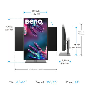 BenQ DesignVue PD3220U - LED Display - 32" (31.5" viewable) - 3840 x 2160 4K @ 60 Hz - IPS - 350 cd/m² - 1000:1 - HDR10 - 5 ms - 2xThunderbolt 3, 2xHDMI, DisplayPort, USB-C - speakers - gray, black