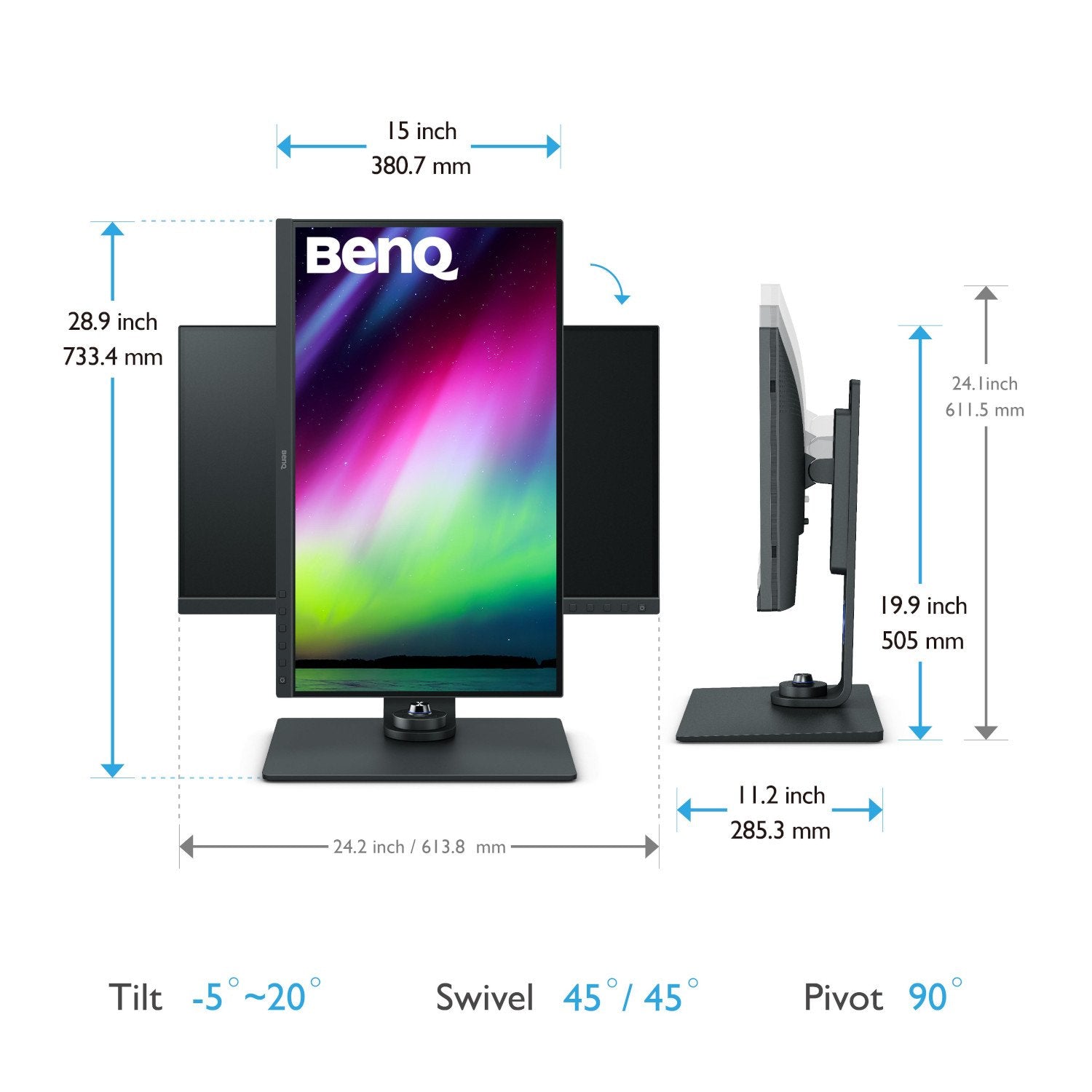 BenQ SW270C - SW Series - monitor LED - 27" - 2560 x 1440 WQHD @ 60 Hz - IPS - 300 cd/m² - 1000:1 - HDR10 - 5 ms - 2xHDMI, DisplayPort, USB-C - cinza