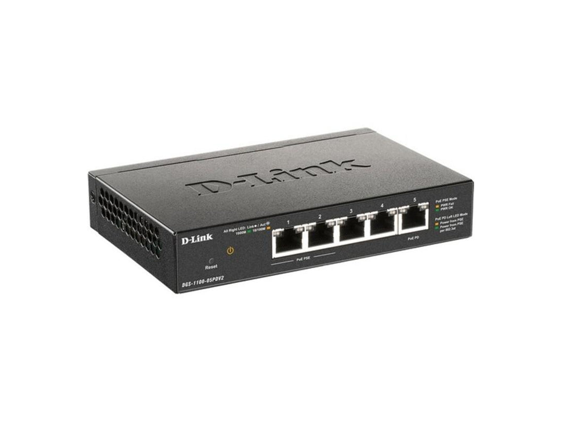 SWITCH GESTIONADO INTELIGENTE POE GIGABIT DE 5 PUERTOS D-LINK CON 1 PUERTO PD (18 W)