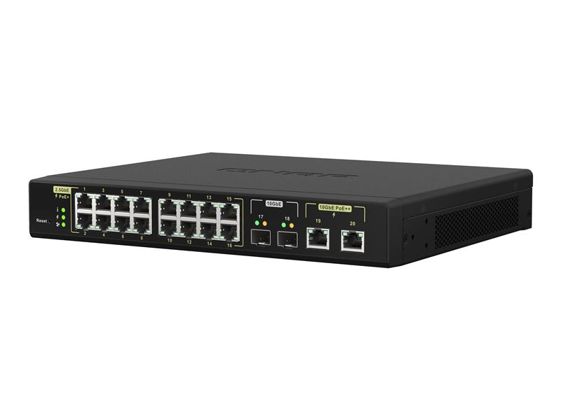 QNAP QSW-M2116P-2T2S - Switch - Managed - 16 x 100/1000/2.5G (PoE+) + 2 x 10 Gigabit SFP+ + 2 x 100/1000/2.5/5/10G (PoE++) - desktop, rail mountable - PoE++ (280W) (QSW-M2116P-2T2S)