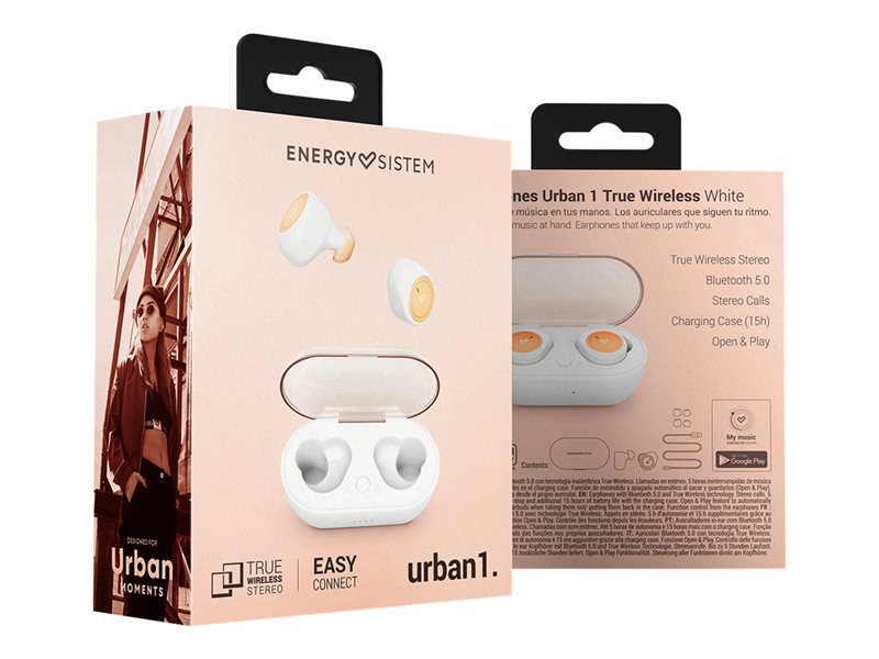 Energy Earphones Urban 1 True Wireless - Auscultadores sem fios com microfonoe - intra-auricular - bluetooth - branco, rosa