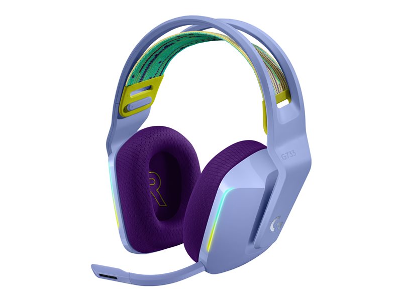 Logitech G G733 LIGHTSPEED Wireless RGB Gaming Headset - Headphones - Full Size - 2.4GHz - Wireless - Lilac (981-000890)