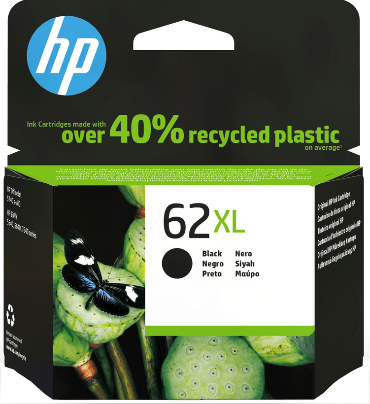 HP 62XL - Alto rendimiento - negro - original - cartucho de tinta - para ENVY 55XX, 56XX, 76XX, Officejet 200, 250, 252, 57XX, 8040